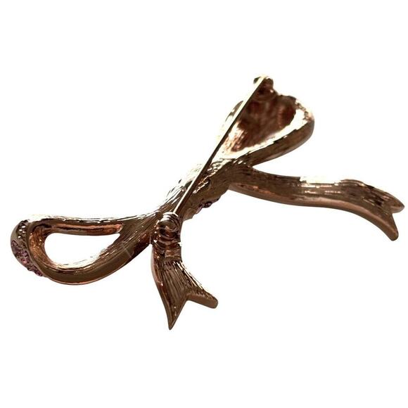 Bow Pink Rhinestone KENNETH J LANE Vintage Pin Brooch Gold - Picture 3 of 8